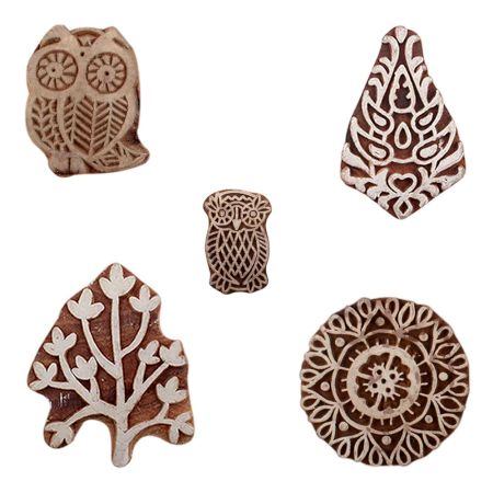 Set of 5 Piece New Mix Wooden Printing Blocks